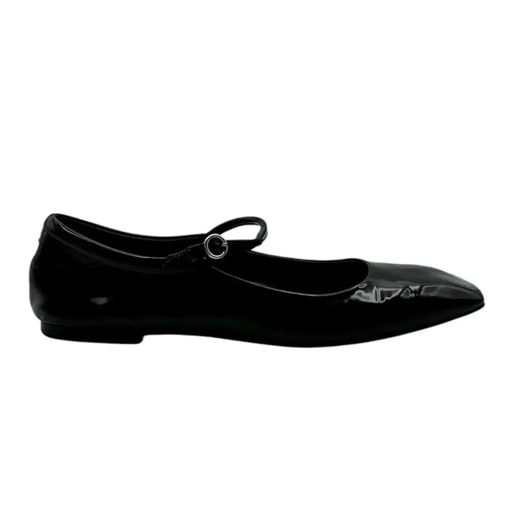 Aeyde Uma Mary Jane Black Patent Leather Flats EU 39 US 8 Made in Italy
